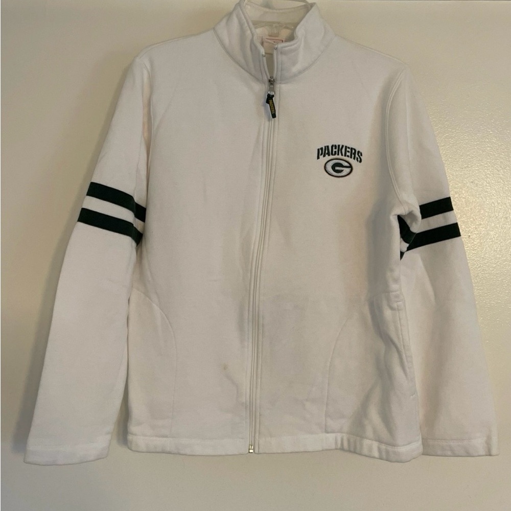 NFL for her Green Bay Packers White Zip Up Jacket Women Size L